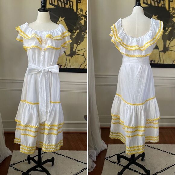 Lisa Marie Fernandez for Target Ric Rac Off The Shoulder Dress White Yellow XL - Picture 2 of 12